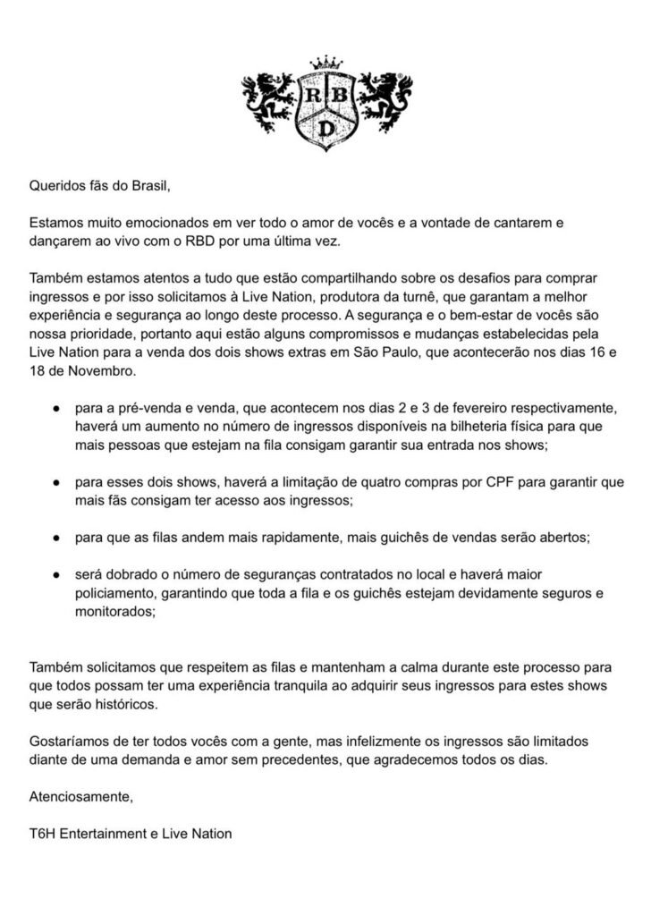 RBD fala da confusão com vendas de shows no Brasil