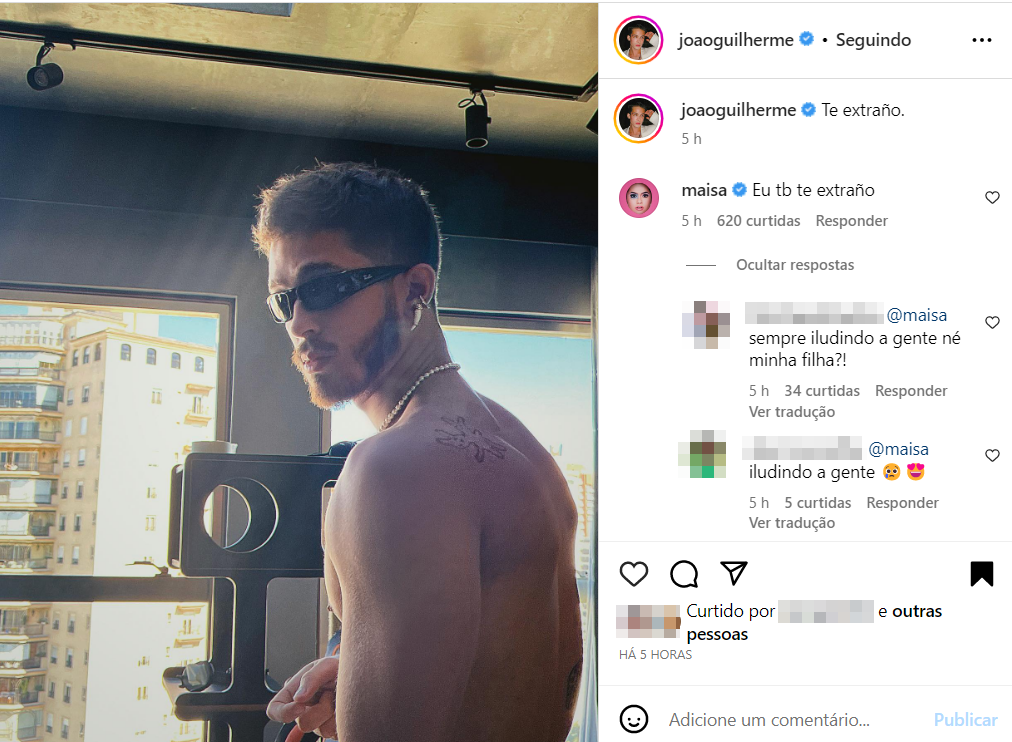 Maisa deixa comentário na foto de João Guilherme