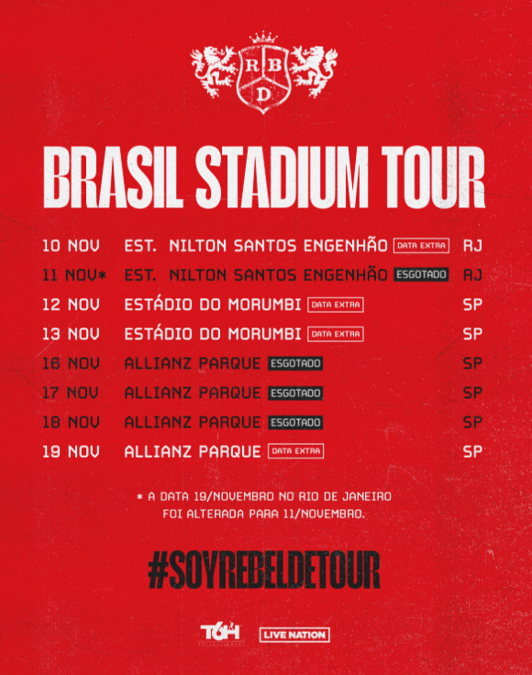 Soy Rebelde Tour, do RBD, anuncia shows no Brasil