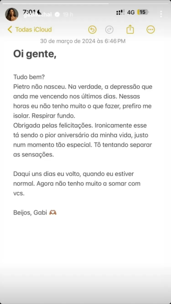 Gabi Luthai fala de depressão na gravidez